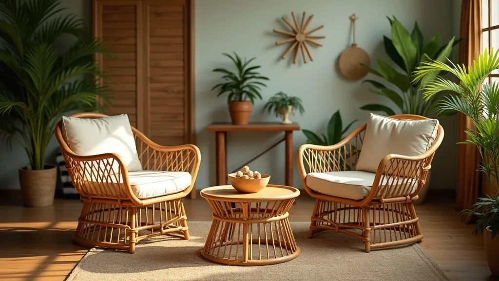 Custom rattan armchairs and a round table made to a client specification