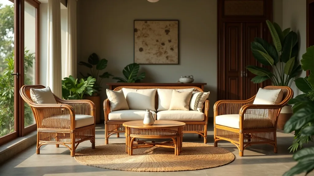 Rattan lounge furniture in a villa living room