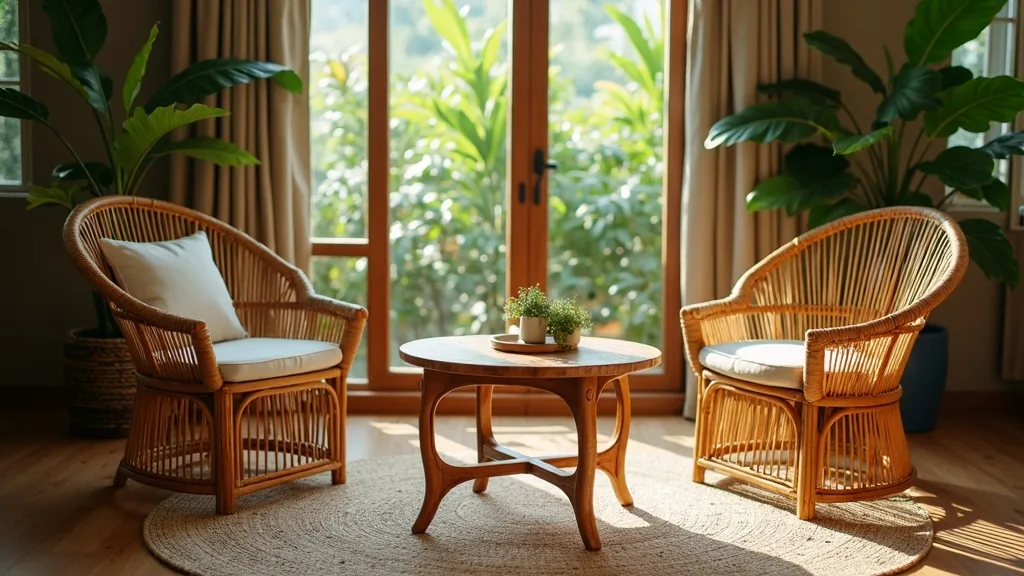 Two rattan armchairs and a table set for private-label production
