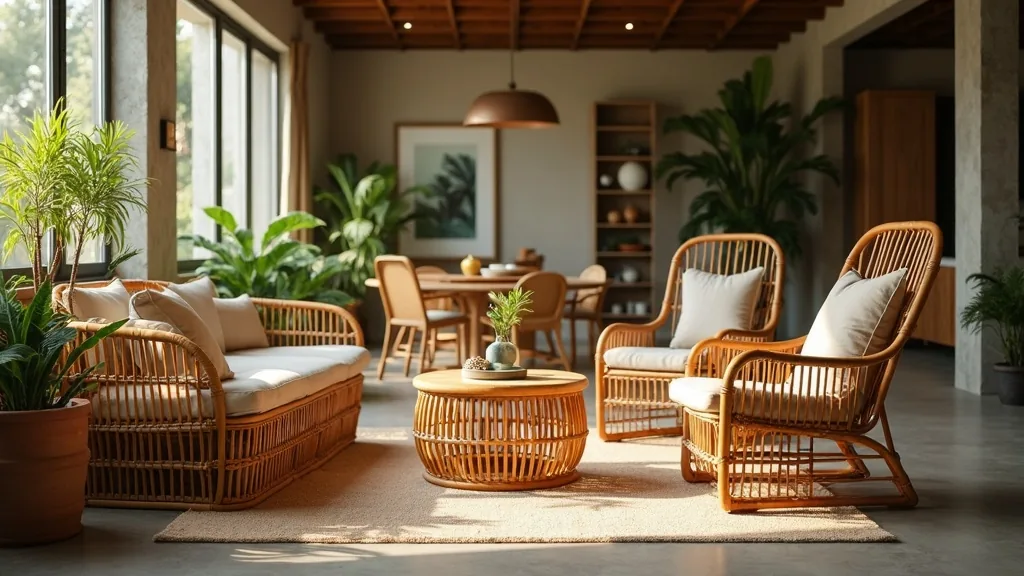Showroom of rattan seating and tables ready for bulk despatch